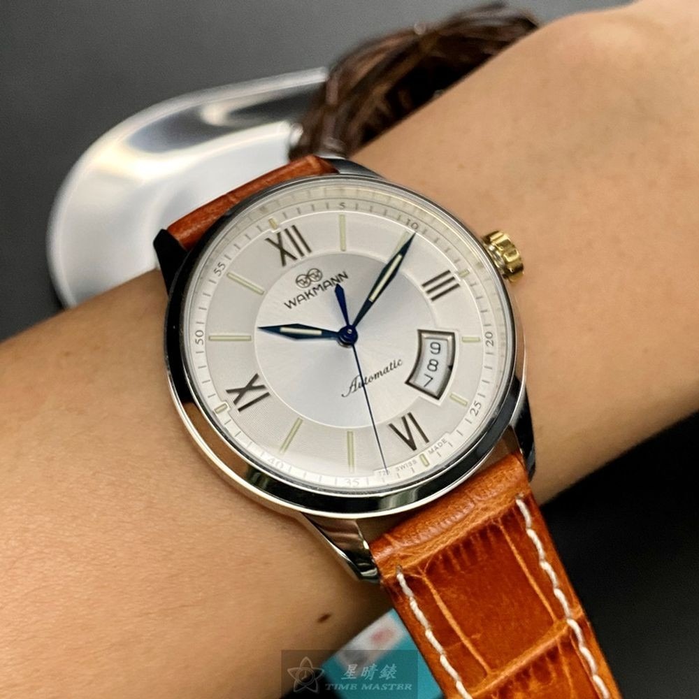 WAKMANN:手錶,型號:WA00026,男女通用錶40mm銀錶殼銀白色錶面真皮皮革錶帶款-細節圖4