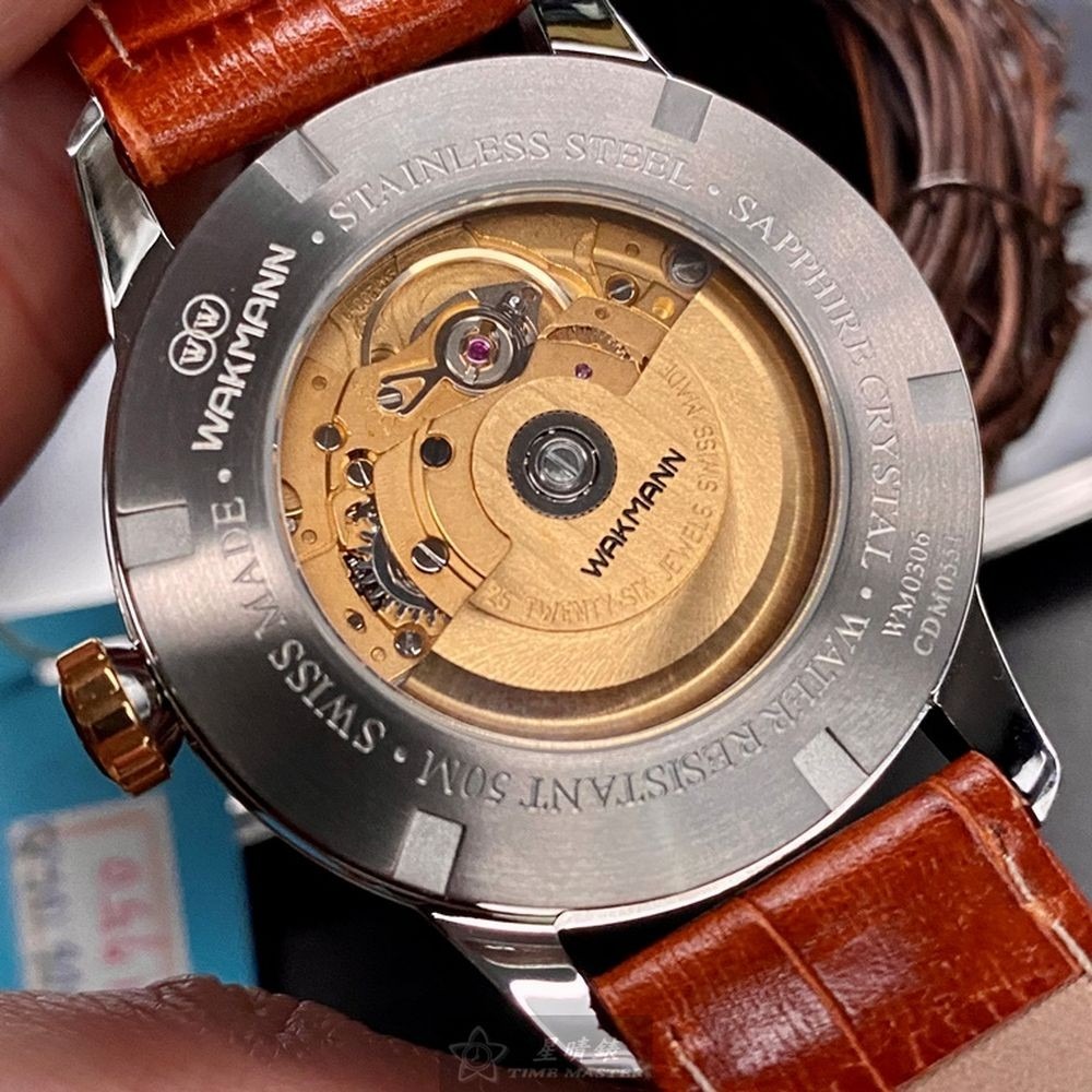 WAKMANN:手錶,型號:WA00026,男女通用錶40mm銀錶殼銀白色錶面真皮皮革錶帶款-細節圖5