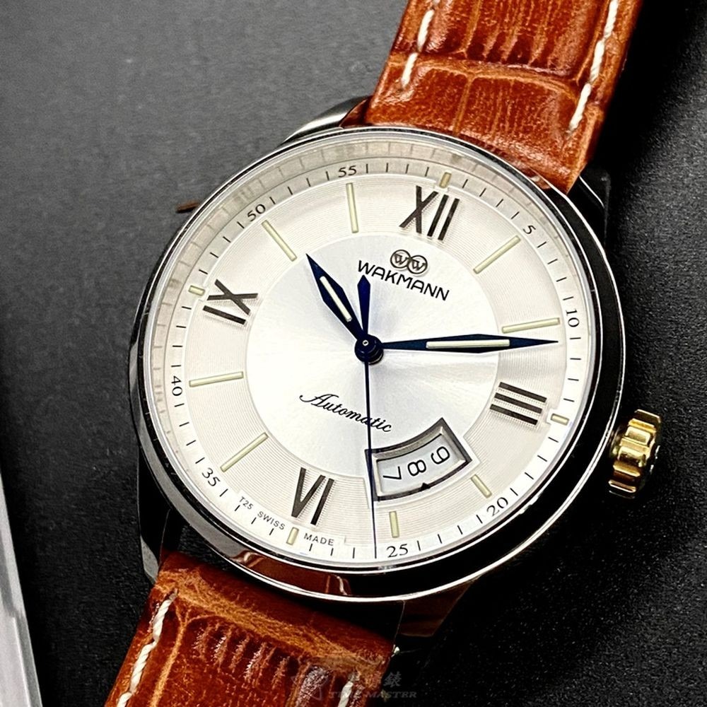 WAKMANN:手錶,型號:WA00026,男女通用錶40mm銀錶殼銀白色錶面真皮皮革錶帶款-細節圖7