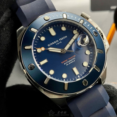 GiorgioFedon1919:手錶,型號:GF00101,男錶46mm寶藍錶殼寶藍色錶面矽膠錶帶款