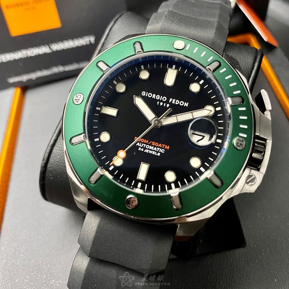 GiorgioFedon1919:手錶,型號:GF00102,男錶46mm墨綠色錶殼黑色錶面矽膠錶帶款-細節圖2