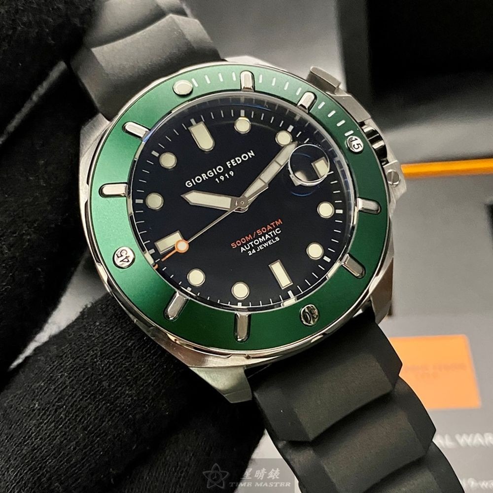 GiorgioFedon1919:手錶,型號:GF00102,男錶46mm墨綠色錶殼黑色錶面矽膠錶帶款-細節圖4