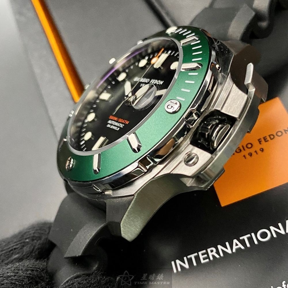 GiorgioFedon1919:手錶,型號:GF00102,男錶46mm墨綠色錶殼黑色錶面矽膠錶帶款-細節圖5