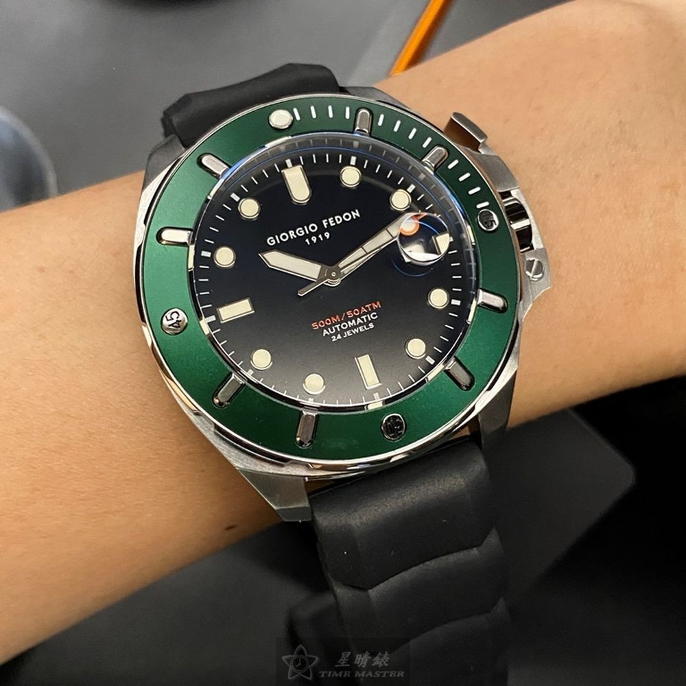 GiorgioFedon1919:手錶,型號:GF00102,男錶46mm墨綠色錶殼黑色錶面矽膠錶帶款-細節圖6