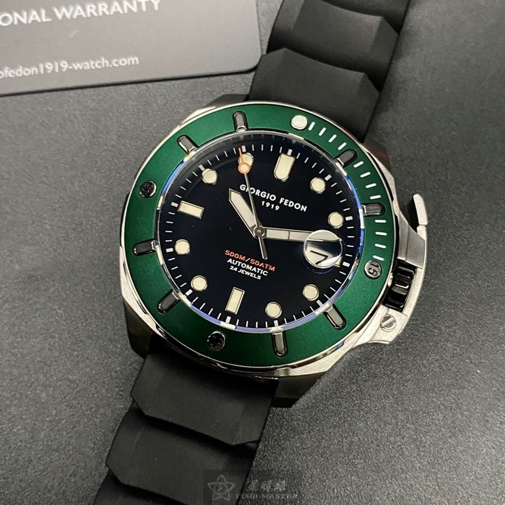 GiorgioFedon1919:手錶,型號:GF00102,男錶46mm墨綠色錶殼黑色錶面矽膠錶帶款-細節圖9
