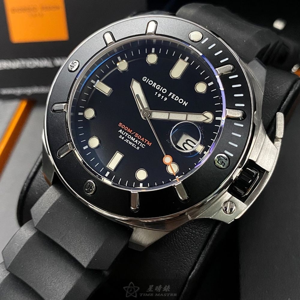 GiorgioFedon1919:手錶,型號:GF00105,男錶46mm黑錶殼黑色錶面矽膠錶帶款-細節圖2