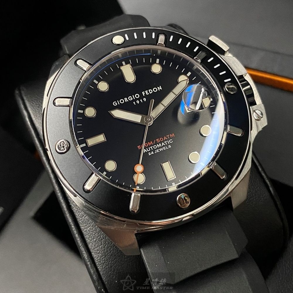 GiorgioFedon1919:手錶,型號:GF00105,男錶46mm黑錶殼黑色錶面矽膠錶帶款-細節圖3