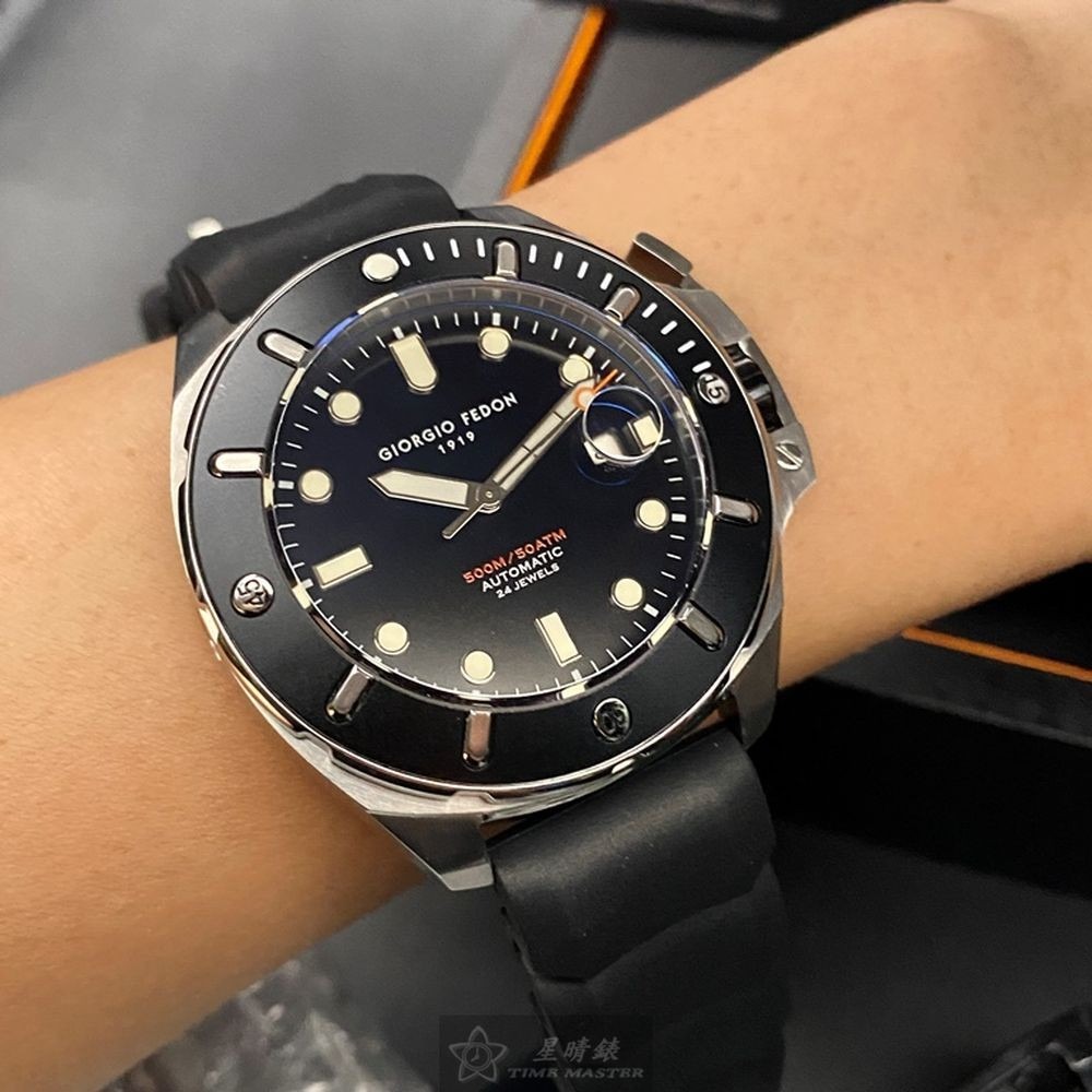 GiorgioFedon1919:手錶,型號:GF00105,男錶46mm黑錶殼黑色錶面矽膠錶帶款-細節圖5