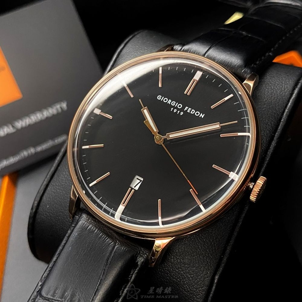 GiorgioFedon1919:手錶,型號:GF00107,男女通用錶42mm玫瑰金錶殼黑色錶面真皮皮革錶帶款-細節圖2