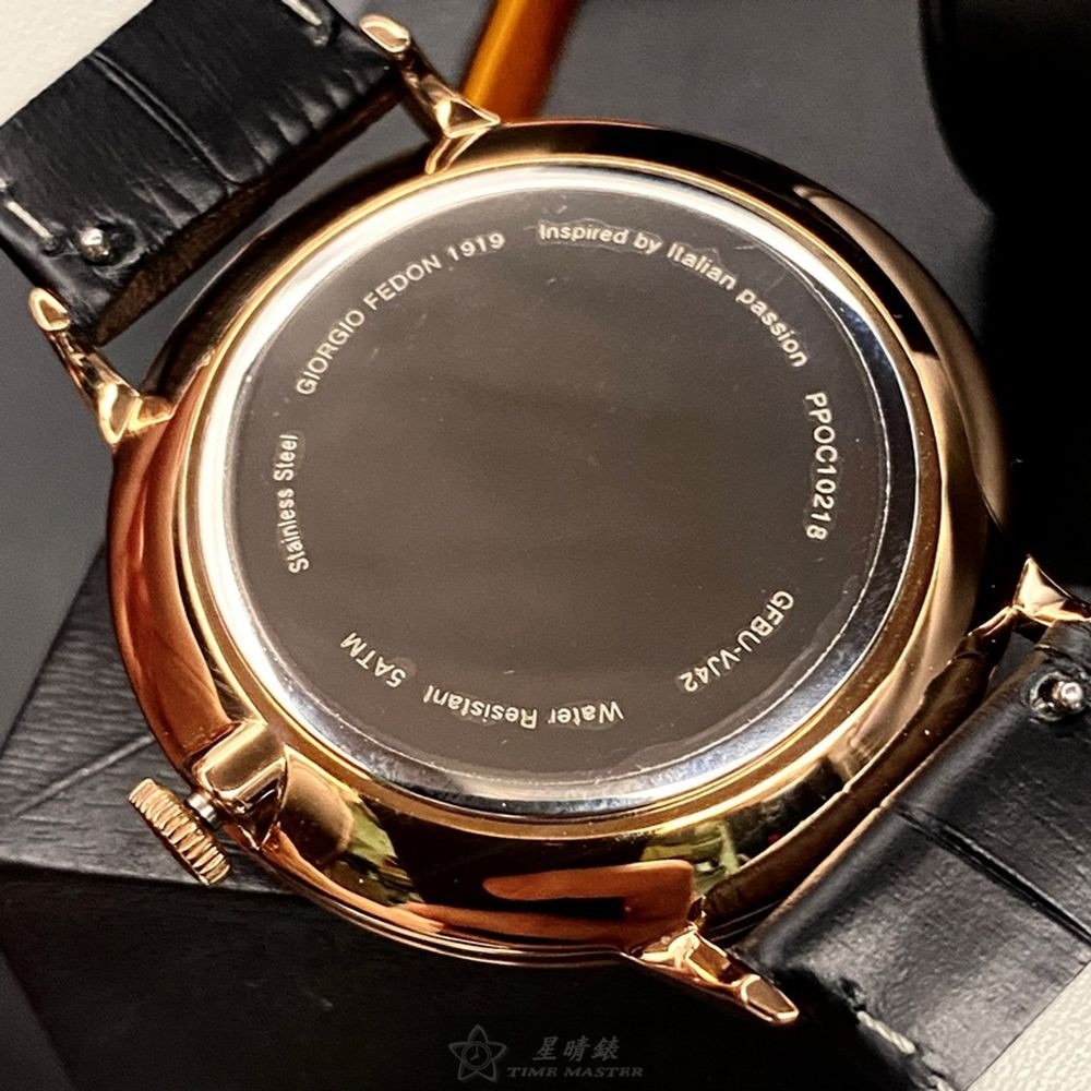 GiorgioFedon1919:手錶,型號:GF00107,男女通用錶42mm玫瑰金錶殼黑色錶面真皮皮革錶帶款-細節圖8