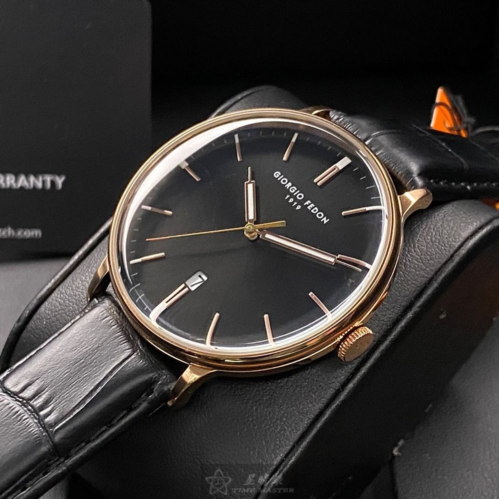 GiorgioFedon1919:手錶,型號:GF00107,男女通用錶42mm玫瑰金錶殼黑色錶面真皮皮革錶帶款-細節圖9