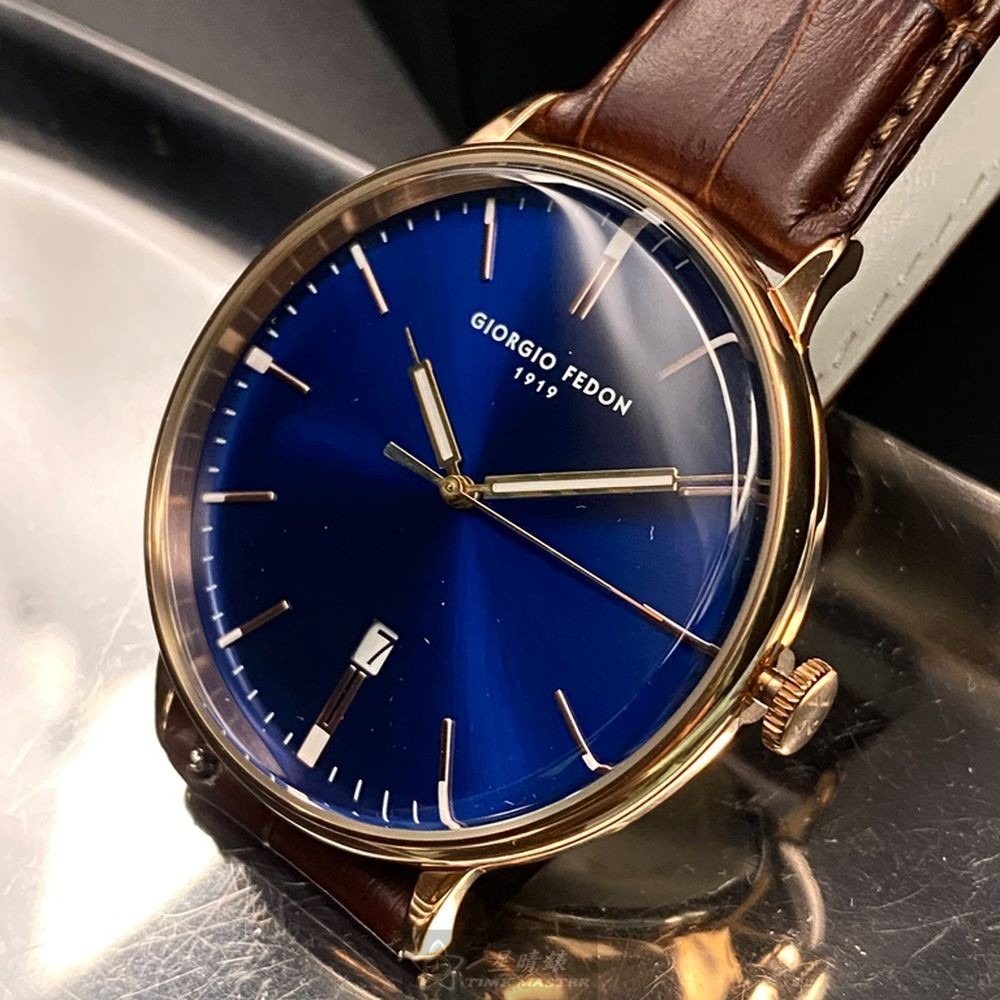 GiorgioFedon1919:手錶,型號:GF00108,男女通用錶42mm玫瑰金錶殼寶藍色錶面真皮皮革錶帶款-細節圖2