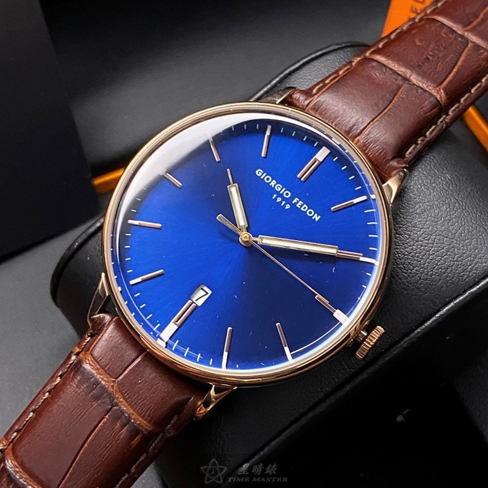 GiorgioFedon1919:手錶,型號:GF00108,男女通用錶42mm玫瑰金錶殼寶藍色錶面真皮皮革錶帶款-細節圖3