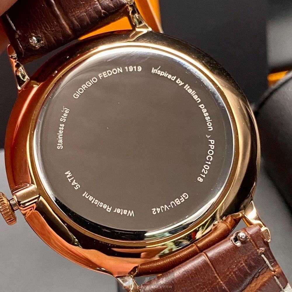 GiorgioFedon1919:手錶,型號:GF00108,男女通用錶42mm玫瑰金錶殼寶藍色錶面真皮皮革錶帶款-細節圖5