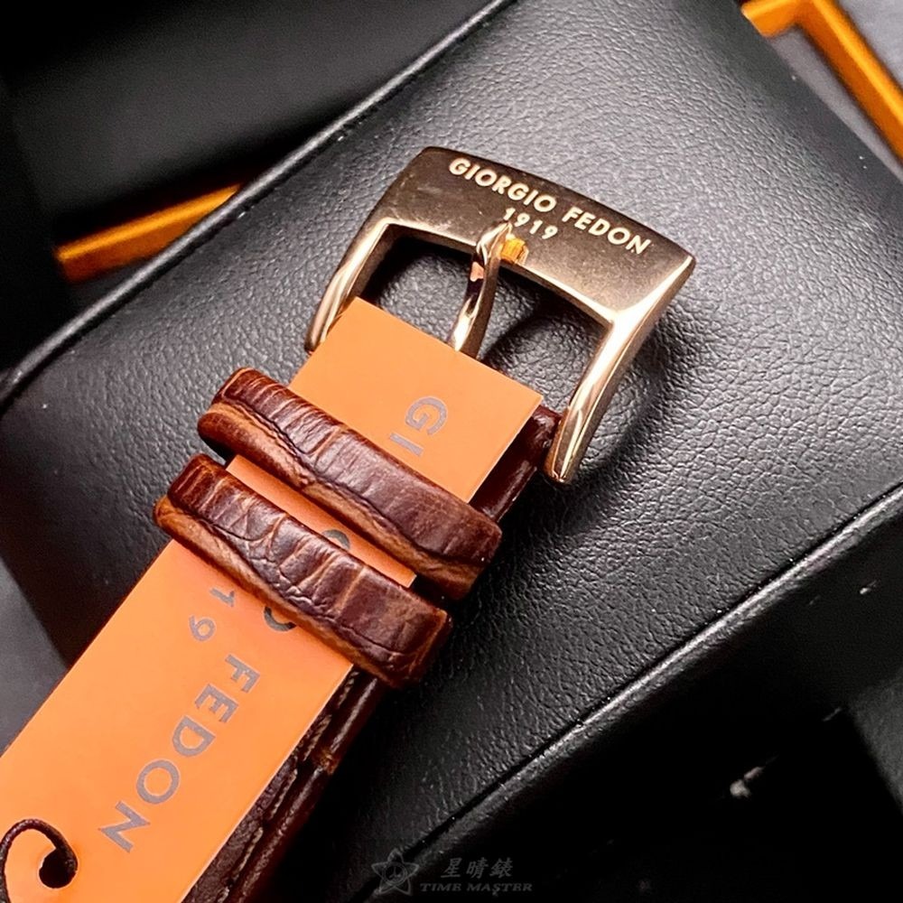 GiorgioFedon1919:手錶,型號:GF00108,男女通用錶42mm玫瑰金錶殼寶藍色錶面真皮皮革錶帶款-細節圖7