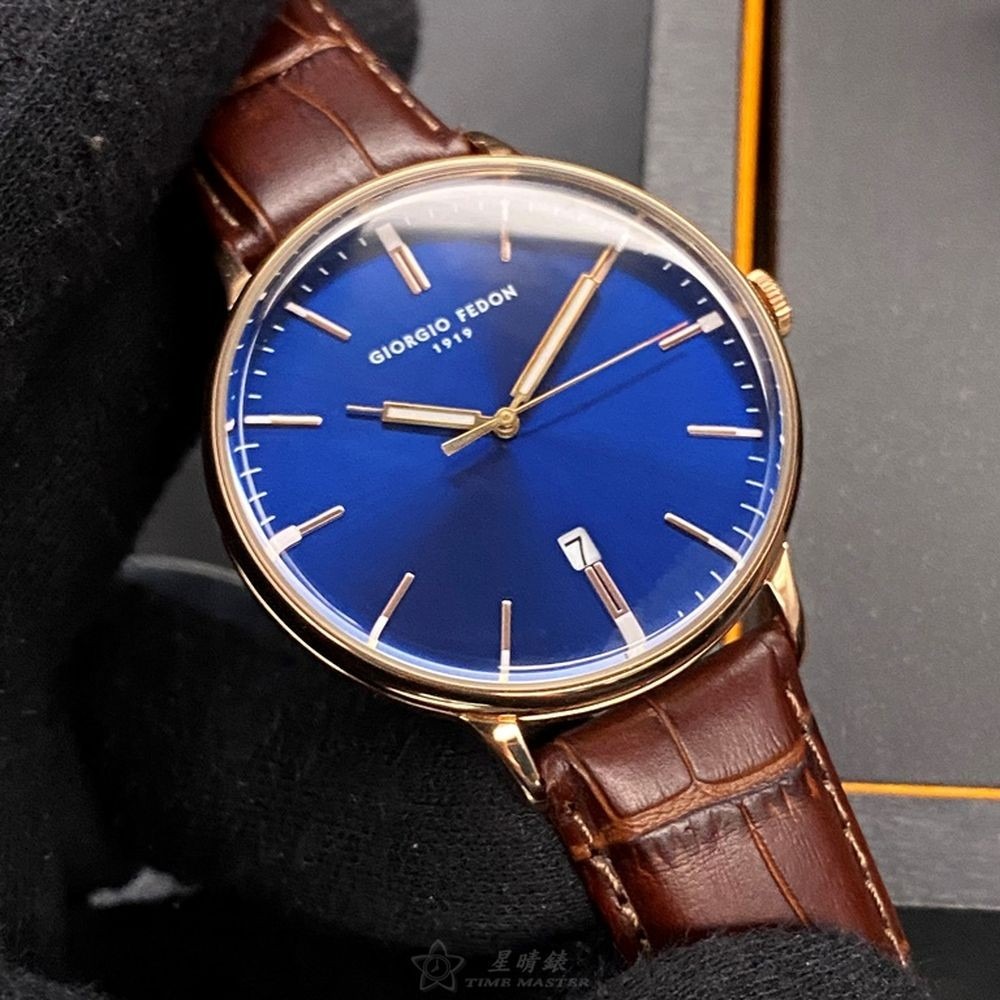 GiorgioFedon1919:手錶,型號:GF00108,男女通用錶42mm玫瑰金錶殼寶藍色錶面真皮皮革錶帶款-細節圖8