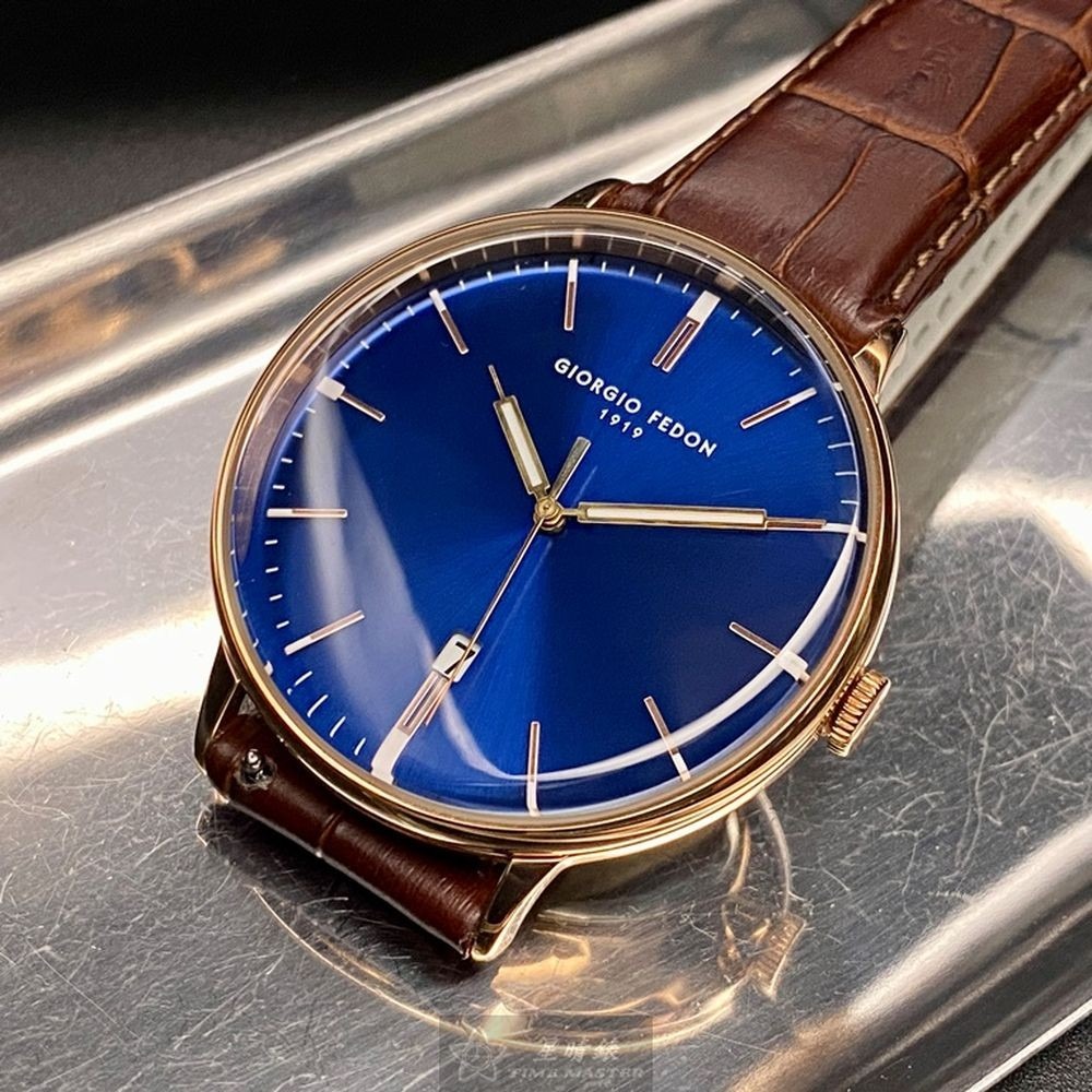 GiorgioFedon1919:手錶,型號:GF00108,男女通用錶42mm玫瑰金錶殼寶藍色錶面真皮皮革錶帶款-細節圖9
