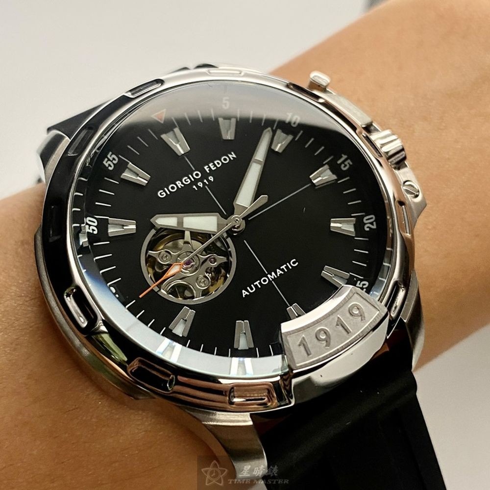 GiorgioFedon1919:手錶,型號:GF00115,男錶46mm銀錶殼黑色錶面矽膠錶帶款-細節圖3