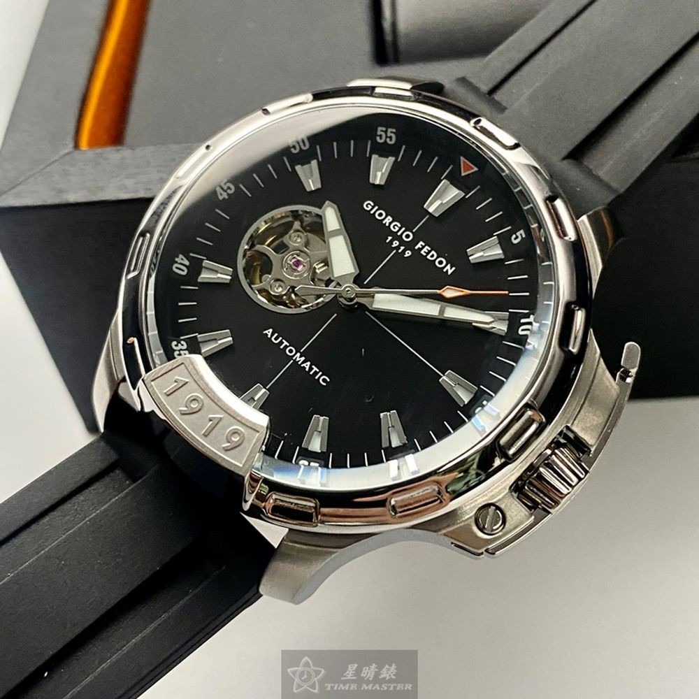 GiorgioFedon1919:手錶,型號:GF00115,男錶46mm銀錶殼黑色錶面矽膠錶帶款-細節圖7