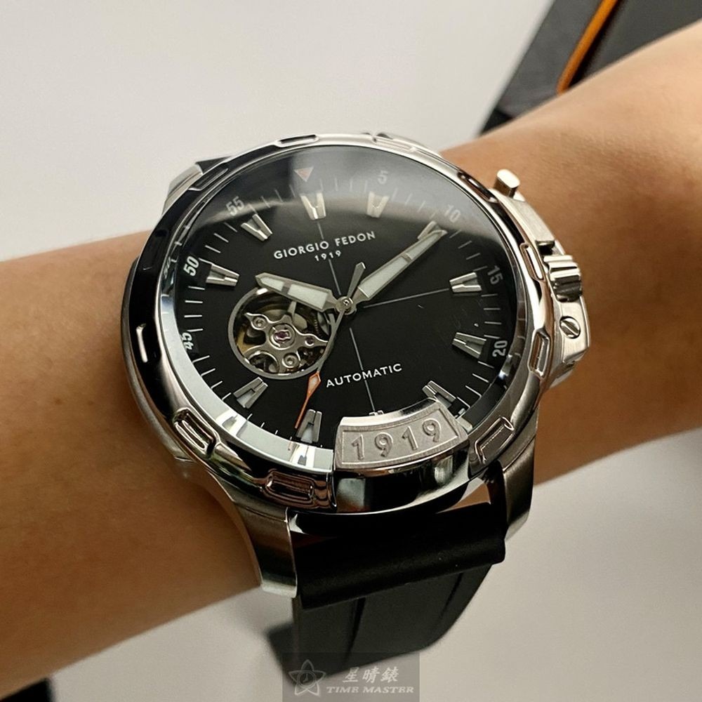GiorgioFedon1919:手錶,型號:GF00115,男錶46mm銀錶殼黑色錶面矽膠錶帶款-細節圖8