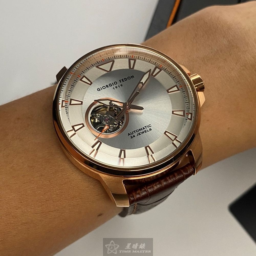 GiorgioFedon1919:手錶,型號:GF00118,男錶46mm玫瑰金錶殼銀白色錶面真皮皮革錶帶款-細節圖3