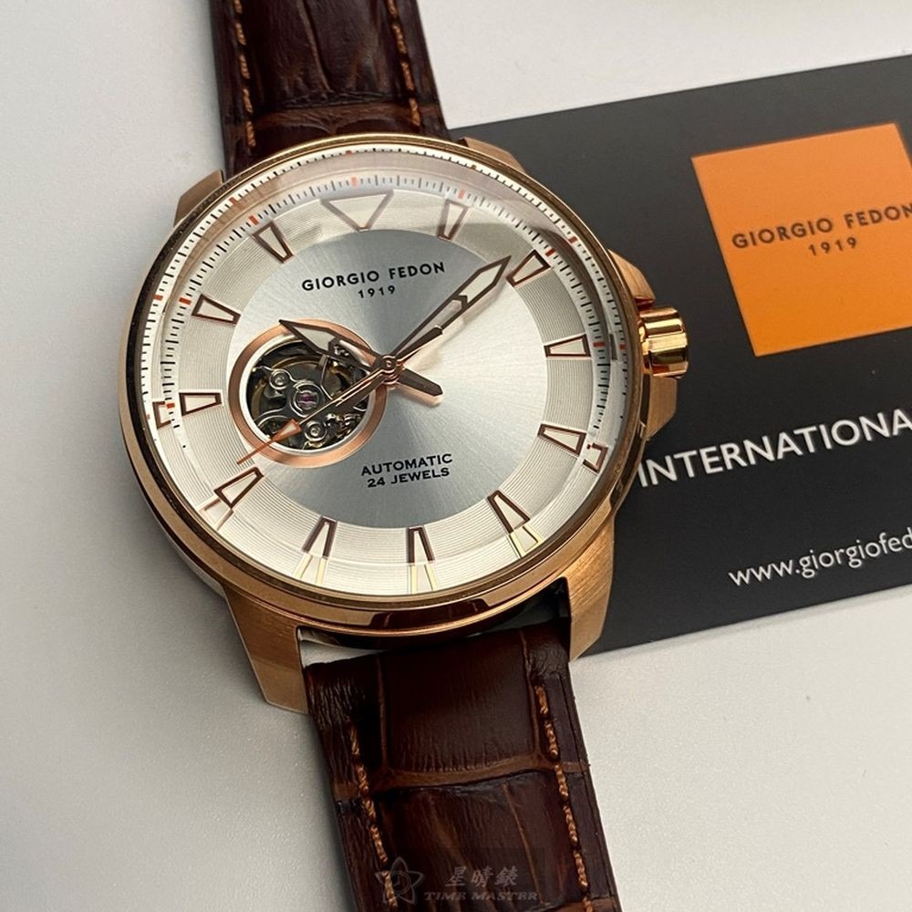 GiorgioFedon1919:手錶,型號:GF00118,男錶46mm玫瑰金錶殼銀白色錶面真皮皮革錶帶款-細節圖4