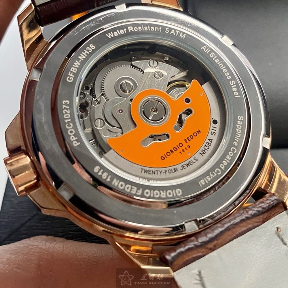 GiorgioFedon1919:手錶,型號:GF00118,男錶46mm玫瑰金錶殼銀白色錶面真皮皮革錶帶款-細節圖5