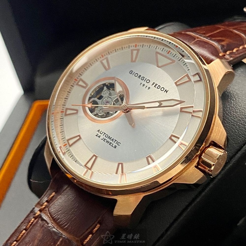 GiorgioFedon1919:手錶,型號:GF00118,男錶46mm玫瑰金錶殼銀白色錶面真皮皮革錶帶款-細節圖9