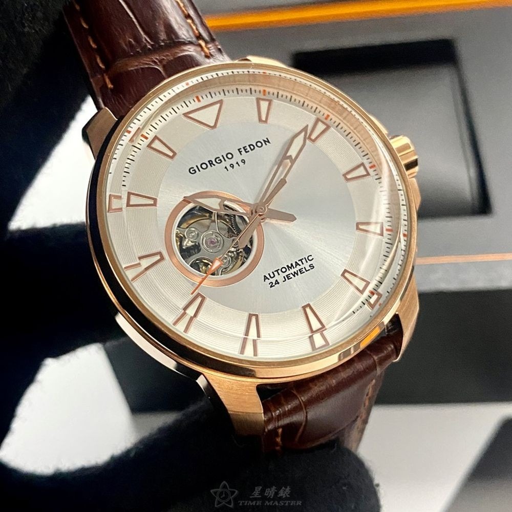 GiorgioFedon1919:手錶,型號:GF00118,男錶46mm玫瑰金錶殼銀白色錶面真皮皮革錶帶款-細節圖11
