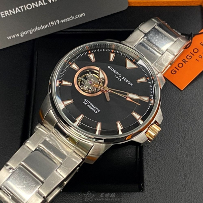 GiorgioFedon1919:手錶,型號:GF00119,男錶46mm銀錶殼黑色錶面精鋼錶帶款