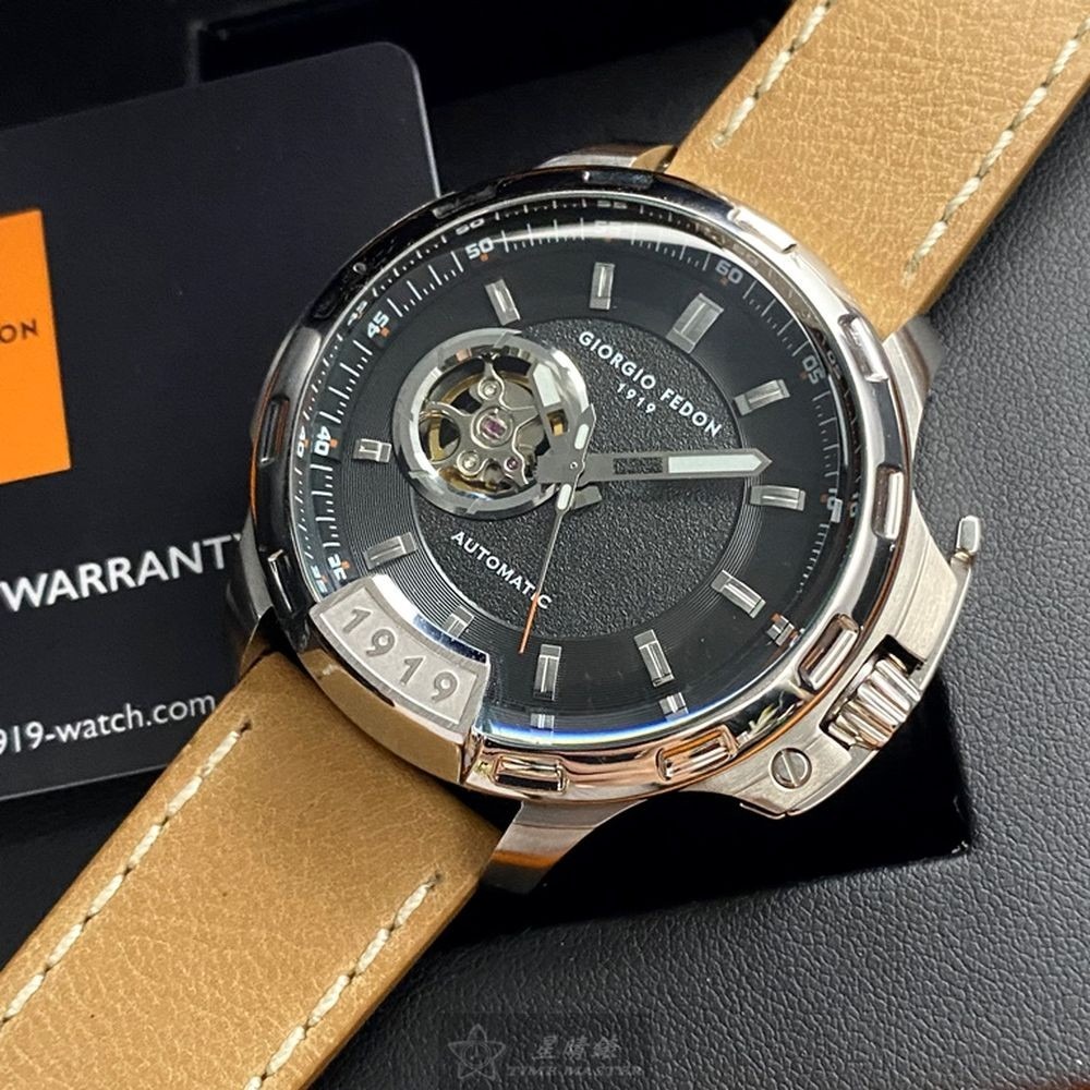 GiorgioFedon1919:手錶,型號:GF00121,男錶46mm銀錶殼黑色雙面機械鏤空錶面真皮皮革錶帶款-細節圖3
