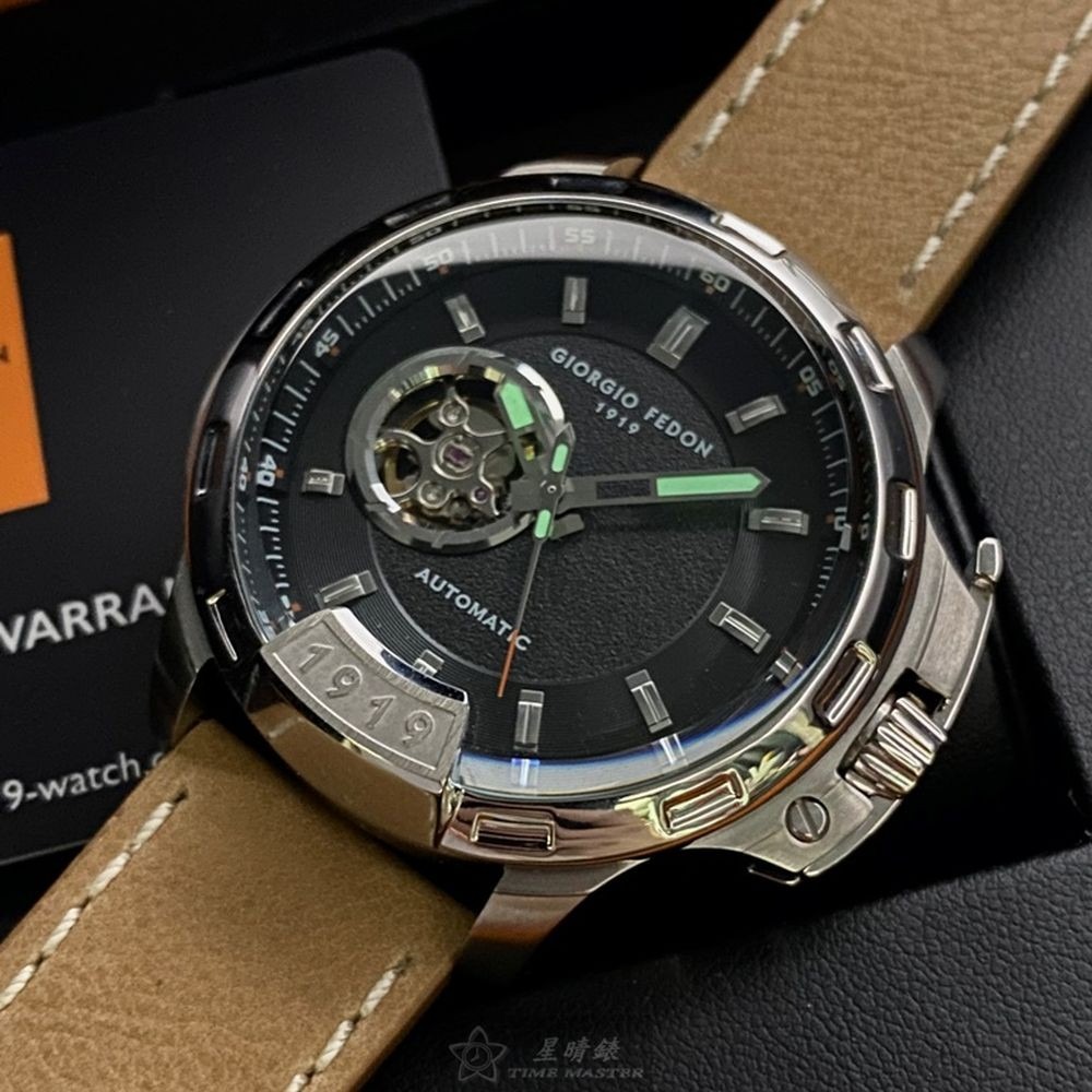 GiorgioFedon1919:手錶,型號:GF00121,男錶46mm銀錶殼黑色雙面機械鏤空錶面真皮皮革錶帶款-細節圖4