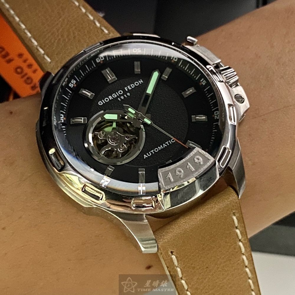 GiorgioFedon1919:手錶,型號:GF00121,男錶46mm銀錶殼黑色雙面機械鏤空錶面真皮皮革錶帶款-細節圖5