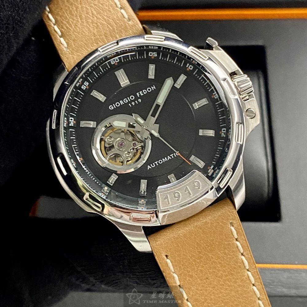 GiorgioFedon1919:手錶,型號:GF00121,男錶46mm銀錶殼黑色雙面機械鏤空錶面真皮皮革錶帶款-細節圖6
