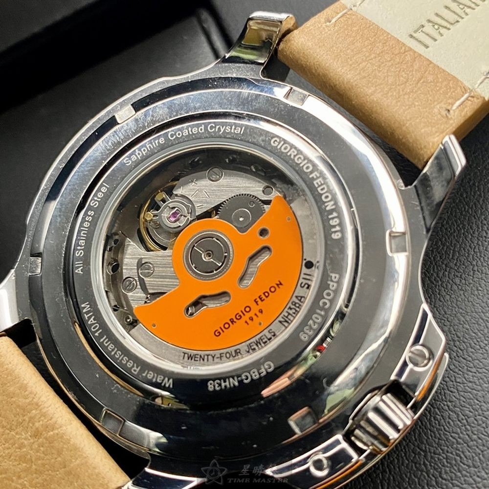 GiorgioFedon1919:手錶,型號:GF00121,男錶46mm銀錶殼黑色雙面機械鏤空錶面真皮皮革錶帶款-細節圖9