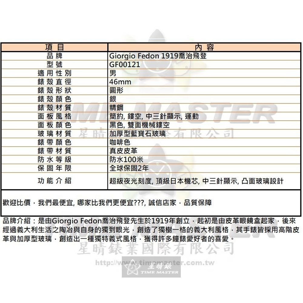 GiorgioFedon1919:手錶,型號:GF00121,男錶46mm銀錶殼黑色雙面機械鏤空錶面真皮皮革錶帶款-細節圖10