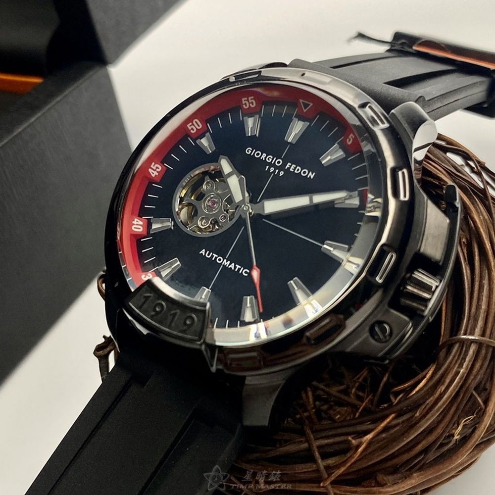 GiorgioFedon1919:手錶,型號:GF00123,男錶46mm黑錶殼黑色雙面機械鏤空錶面矽膠錶帶款-細節圖7