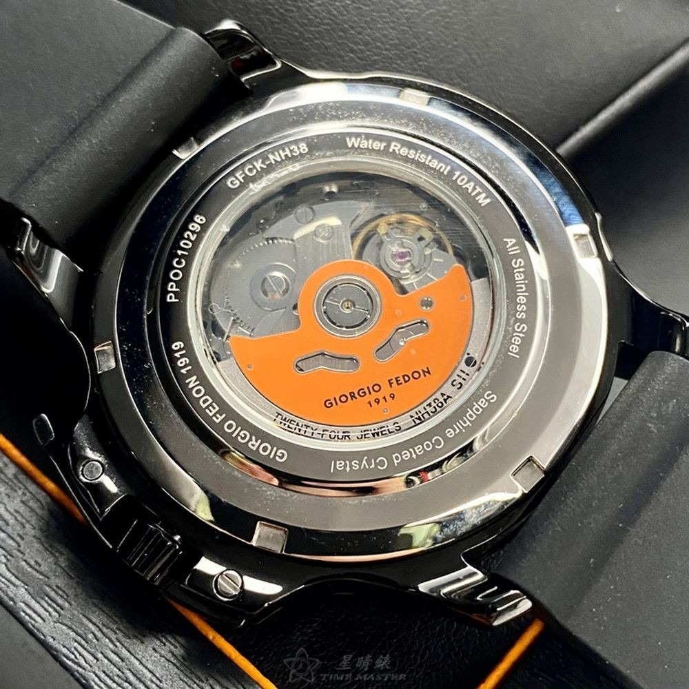 GiorgioFedon1919:手錶,型號:GF00123,男錶46mm黑錶殼黑色雙面機械鏤空錶面矽膠錶帶款-細節圖8