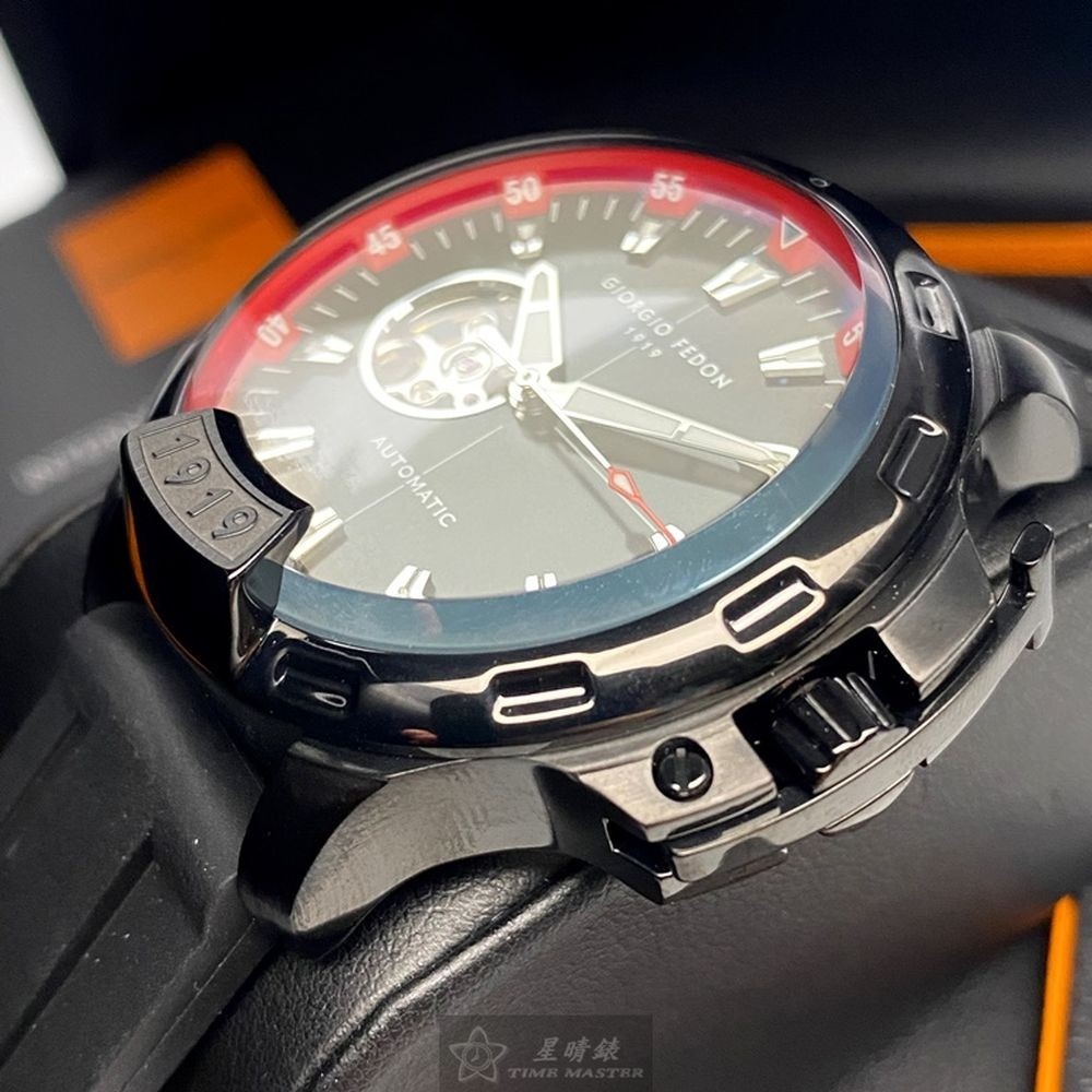 GiorgioFedon1919:手錶,型號:GF00123,男錶46mm黑錶殼黑色雙面機械鏤空錶面矽膠錶帶款-細節圖9