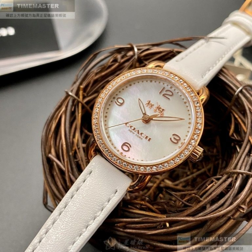 COACH:手錶,型號:CH00148,女錶28mm玫瑰金錶殼貝母錶面真皮皮革錶帶款