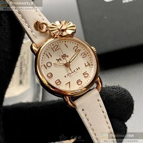 COACH:手錶,型號:CH00153,女錶28mm玫瑰金錶殼白色錶面真皮皮革錶帶款