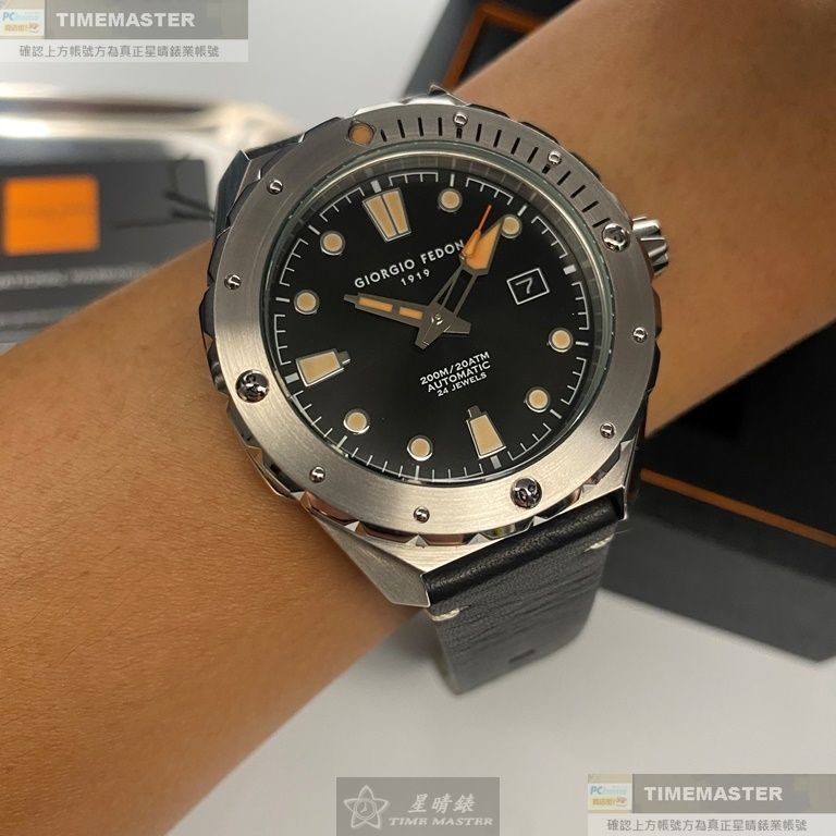 GiorgioFedon1919:手錶,型號:GF00125,男錶46mm銀錶殼黑色錶面真皮皮革錶帶款-細節圖3