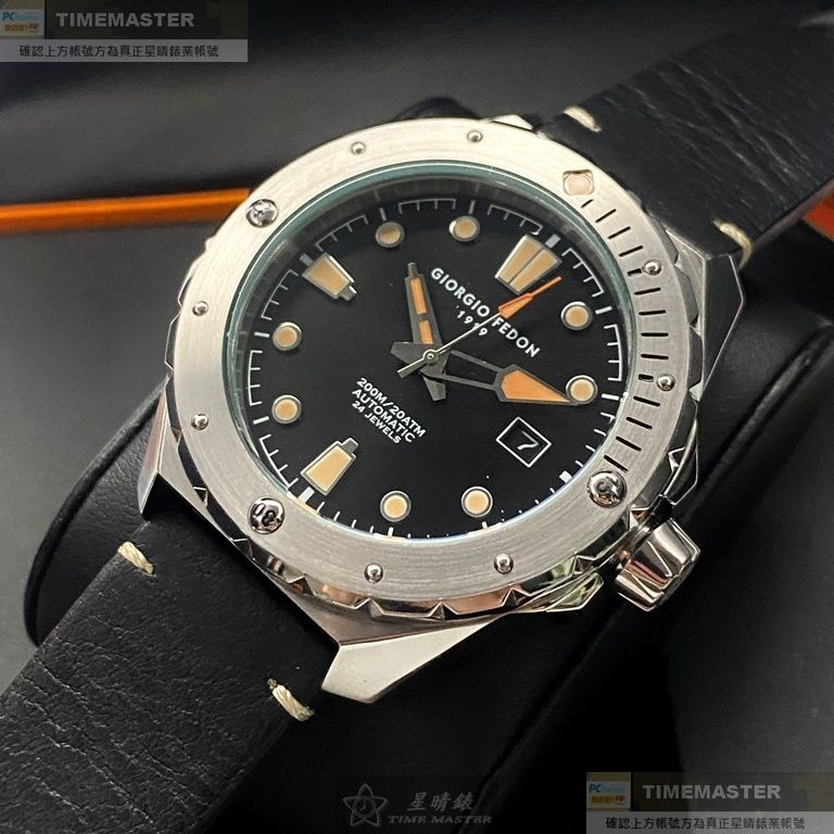 GiorgioFedon1919:手錶,型號:GF00125,男錶46mm銀錶殼黑色錶面真皮皮革錶帶款-細節圖6