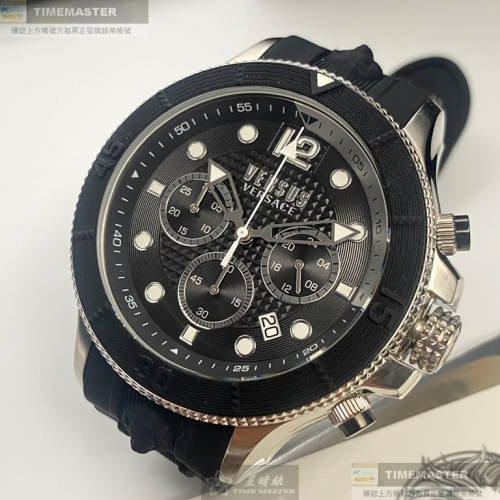 VERSUS VERSACE:手錶,型號:VV00353,男錶48mm黑錶殼黑色錶面矽膠錶帶款