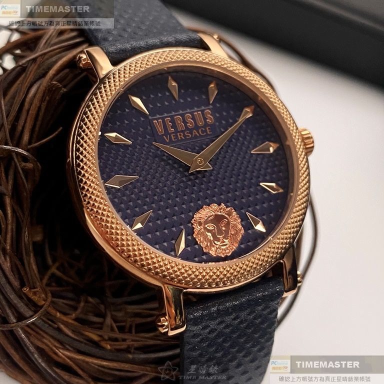 VERSUS VERSACE:手錶,型號:VV00356,女錶38mm玫瑰金錶殼寶藍色錶面真皮皮革錶帶款-細節圖2