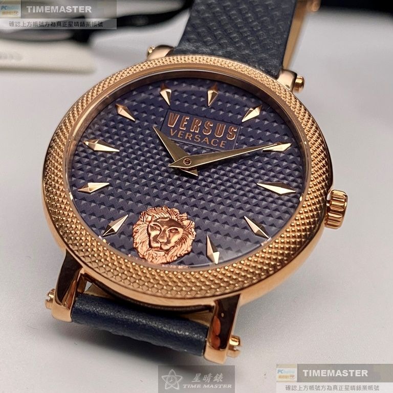 VERSUS VERSACE:手錶,型號:VV00356,女錶38mm玫瑰金錶殼寶藍色錶面真皮皮革錶帶款-細節圖3