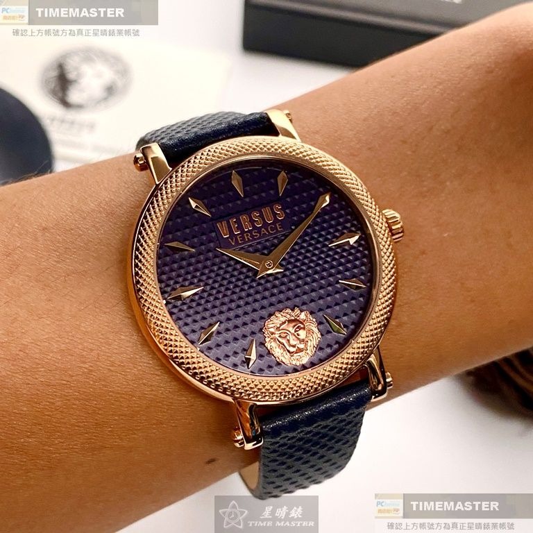 VERSUS VERSACE:手錶,型號:VV00356,女錶38mm玫瑰金錶殼寶藍色錶面真皮皮革錶帶款-細節圖4
