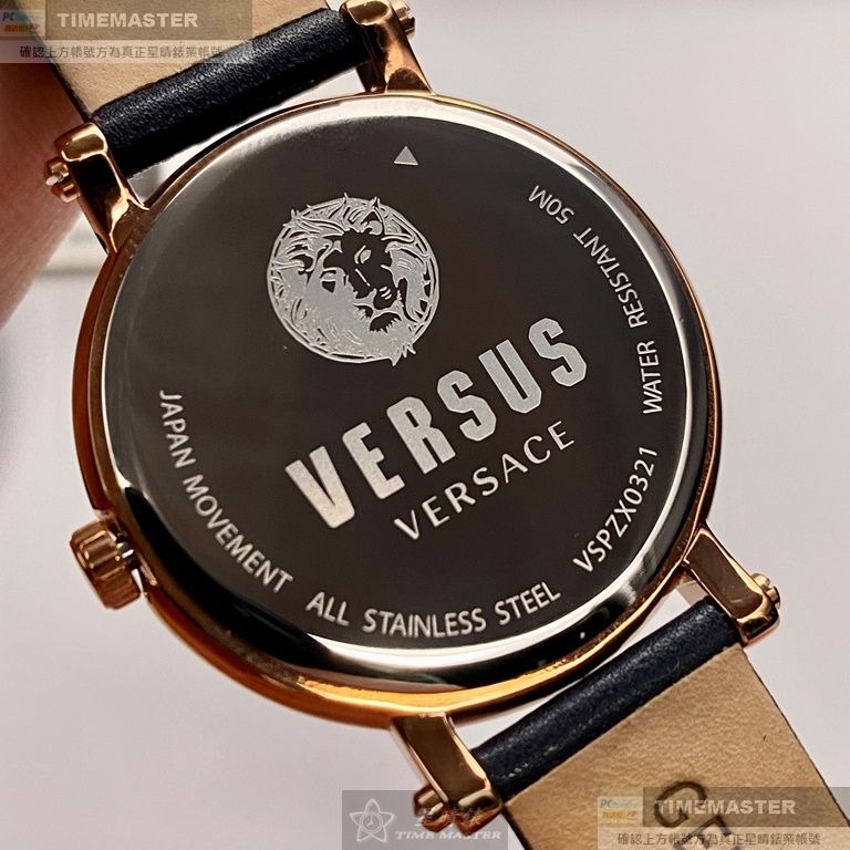 VERSUS VERSACE:手錶,型號:VV00356,女錶38mm玫瑰金錶殼寶藍色錶面真皮皮革錶帶款-細節圖5