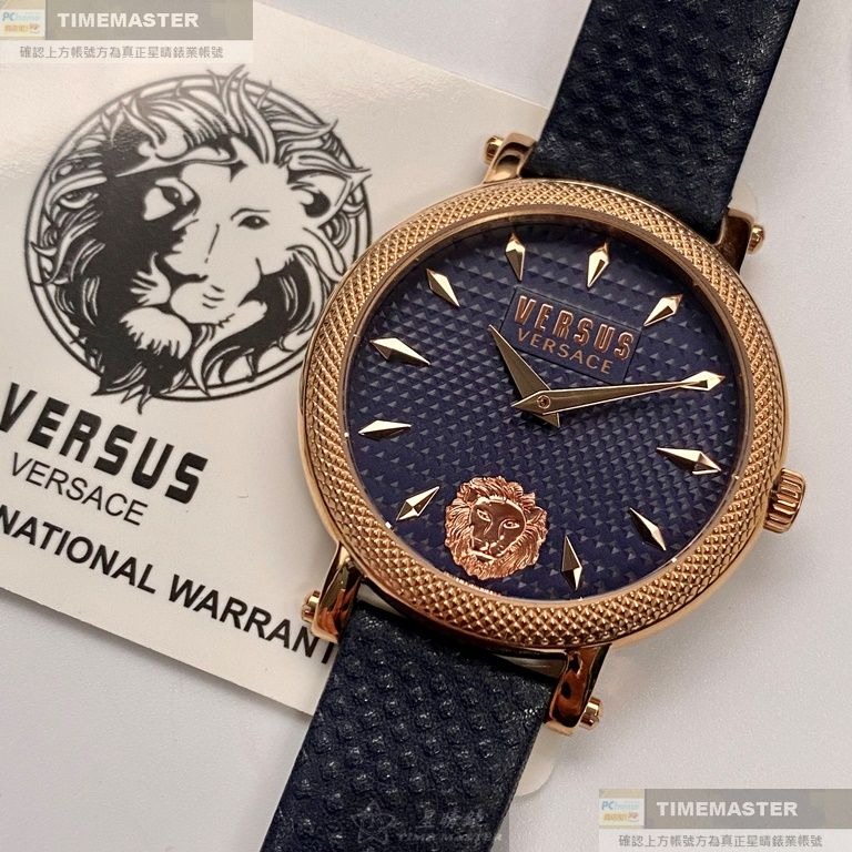 VERSUS VERSACE:手錶,型號:VV00356,女錶38mm玫瑰金錶殼寶藍色錶面真皮皮革錶帶款-細節圖6