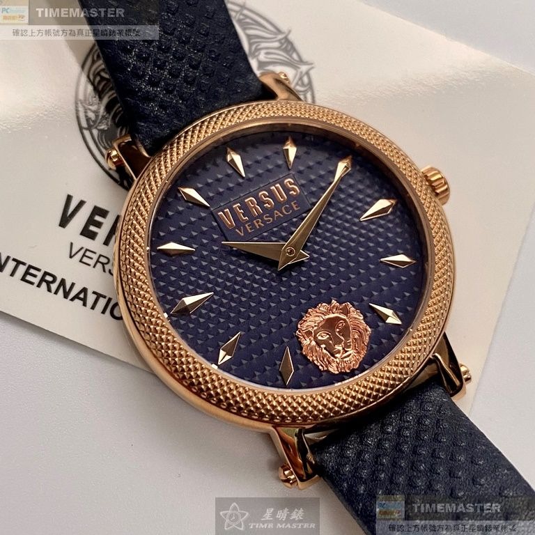VERSUS VERSACE:手錶,型號:VV00356,女錶38mm玫瑰金錶殼寶藍色錶面真皮皮革錶帶款-細節圖8